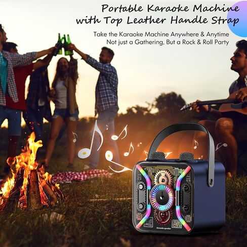 MVKCN Karaoke Machine with Two Wireless Microphones for Adults Kids, Portable Bluetooth Speaker with Bass, Rechargeable PA System LED Lights, Supports TF Card/USB, AUX in, for Party, Black in Saudi Arabia