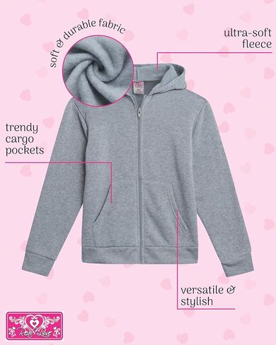 سويت شيرت للفتيات من Real Love - قطعتان من سويت شيرت بقلنسوة من الصوف الناعم بسحاب كامل للفتيات - قمصان رياضية مريحة للفتيات (7-16) in Kuwait