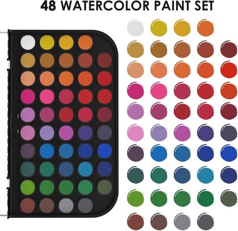 Funto Watercolor Paint Set, 48 Colors, Tutorial Pad, 8 Brushes, Water Brush Pen, Pencil, Fineliner, Eraser, Tape, Pencil Sharpener, Spray Bottle, Painting Set for Adults, Beginners, Professional in Saudi Arabia