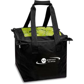Morvat Heavy-Duty Pro Tennis Ball Cart 2.0, Holds 165 Tennis Balls- Premium Practice Hopper, Pickleball, Compact & Lightweight, Cell Phone Zipper Pocket, Easy Bag Removal- 3 Balls & Carry Bag Included