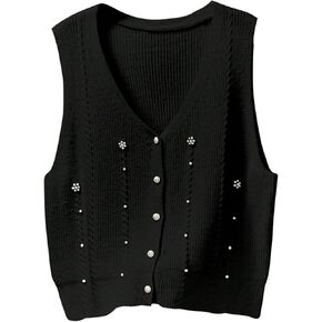 Women's Plus Size Button Front Cardigan Sweater Sleeveless V Neck Knit Sweater Vest