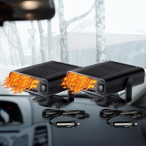 2 Pcs 12V 150W Portable Car Heater 2 in 1 Heater and Cooling Fan Heater Windshield Defogger Auto Car Defroster Windshield Heater in Cigarette Lighter with 360° Rotary Base for Cars(White)