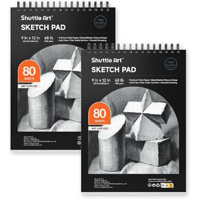 Shuttle Art 9x12" Sketchbook, 220 Sheets Total, Pack of 2(110 Sheets Each), 68lb/100gsm Thick Paper, Spiral Bound Mixedmedia Sketch Pad, Acid-free Drawing Pad for Kids Adults Artists Sketching Drawing