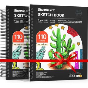دفتر رسم Shuttle Art مقاس 9 × 12 بوصة، إجمالي 220 ورقة، حزمة من 2 (110 ورقة لكل منهما)، ورق سميك 68 رطل/100 جرام في المتر المربع، لوحة رسم وسائط مختلطة حلزونية، لوحة رسم خالية من الأحماض للأطفال والكبار الفنانين الذين يرسمون الرسم