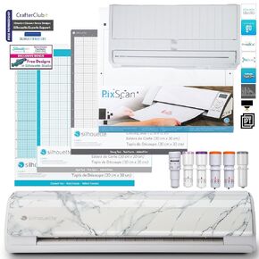 Silhouette Cameo 5 Bundle - Mats and Blades - 4 Cutting Mats Including The PixScan Mat, 5 Different Cutting Blades, Silhouette Studio and Roll Feeder (White)