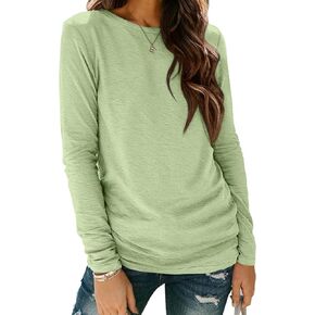 ATHMILE Womens Long Sleeve Round Neck Shirts Basic Tee Casual Top Fall Trendy Tunic Outfits Fitted T Shirts