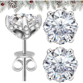 Moissanite Earrings Studs for Women/Men, QUEENOU 1ct-3ct 925 Sterling Silver with 18K White Gold Plated Diamond Stud Hypoallergenic Flat Back VVS1 Lab Created Birthday Gift Engagement Wedding Jewelry