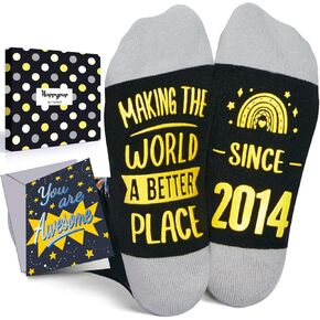 HAPPYPOP 10 Year Old Birthday Gifts Ideas for Boys - Socks for Kids Age 10, 2014 Birthday Gifts for Tween Boys Girls, Happy Birthday Gift Box with Greeting Card