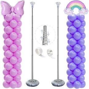 Balloon Column Stand Kit Set of 4, 7ft Height Adjustable Balloon Arch Kit with 2 Ballon Garland Strip, Metal Telescopic Pillar Balloon Stand, Birthday Party, Graduation, Halloween Decorations