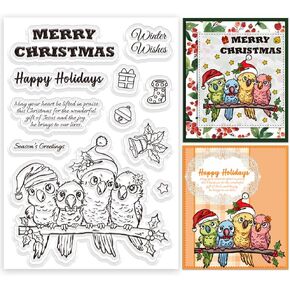 ORIGACH Merry Christmas Blessing Words Clear Stamps for Card Making, Christmas Handwritten Tree Transparent Seal Silicone Stamps for DIY Crafting Scrapbooking Photo Album Journaling Decoration