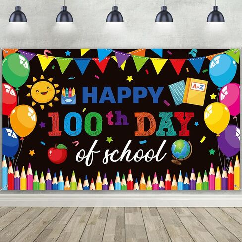 100th Day of School Banner Decorations 100 Days School Background Backdrop Happy 100th Day School Photography Props Photo for Kids School Classroom 100th Day of Party Supplies, 72.8 x 43.3 Inch in Kuwait