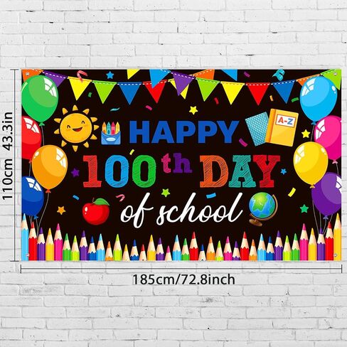 100th Day of School Banner Decorations 100 Days School Background Backdrop Happy 100th Day School Photography Props Photo for Kids School Classroom 100th Day of Party Supplies, 72.8 x 43.3 Inch in Kuwait