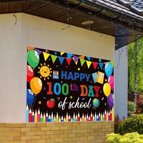 100th Day of School Banner Decorations 100 Days School Background Backdrop Happy 100th Day School Photography Props Photo for Kids School Classroom 100th Day of Party Supplies, 72.8 x 43.3 Inch in Kuwait
