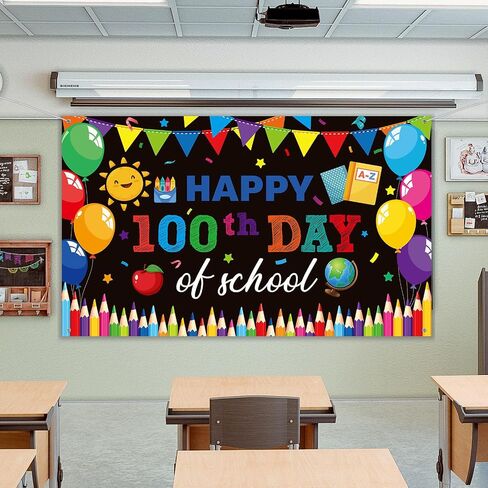 100th Day of School Banner Decorations 100 Days School Background Backdrop Happy 100th Day School Photography Props Photo for Kids School Classroom 100th Day of Party Supplies, 72.8 x 43.3 Inch in Kuwait