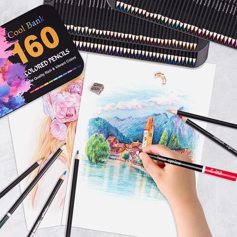 COOL BANK 160 Professional Colored Pencils, Artist Pencils Set for Coloring Books, Premium Artist Soft Series Lead with Vibrant Colors for Sketching, Shading & Coloring in Tin Box in Saudi Arabia