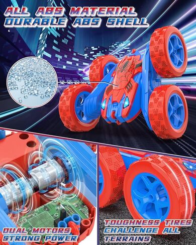 العنكبوت سيارات التحكم عن بعد ل3 4 5 6 7 سنوات من العمر الأولاد مزدوجة من جانب 4WD الطرق الوعرة، 360 درجة الدورية RC حيلة سيارة 2.4 جيجا هرتز ألعاب قابلة للشحن للأعمار 6-12 الفتيان والفتيات هدية عيد ميلاد عيد الميلاد in Kuwait
