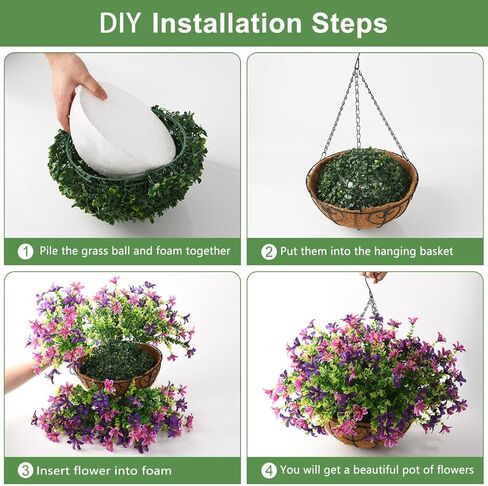 INQCMY Artificial Hanging Violet Flowers in Basket for Outdoors Summer Decor,Faux Silk Flower Arrangement,Artificial Coconut Lining Flowerpot Plant for Home Garden Decoration(Deep Purple) in Kuwait