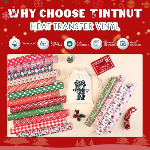 Tintnut Snowflake HTV فينيل نقل الحرارة 10 ورقات - 12 × 10 بوصة شتاء عيد الميلاد Snowscape HTV حديد على الفينيل أشجار زرقاء منقوشة بألوان مائية HTV فينيل للقمصان DIY للكريكات أو النقش in Saudi Arabia