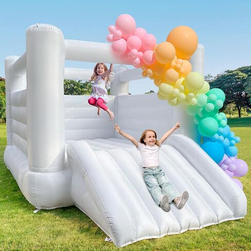 White Bounce House for Kids 2-8 Indoor Outdoor Toddlers Oxford Bouncy Castle with Slide & Blower,103 x 71 x 90 inch Birthday Party Gifts for Halloween Christmas in Kuwait
