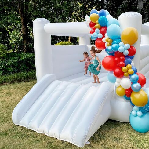 White Bounce House for Kids 2-8 Indoor Outdoor Toddlers Oxford Bouncy Castle with Slide & Blower,103 x 71 x 90 inch Birthday Party Gifts for Halloween Christmas in Kuwait