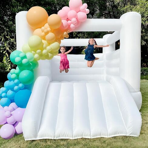 White Bounce House for Kids 2-8 Indoor Outdoor Toddlers Oxford Bouncy Castle with Slide & Blower,103 x 71 x 90 inch Birthday Party Gifts for Halloween Christmas in Kuwait