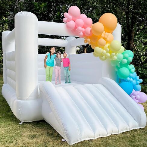 White Bounce House for Kids 2-8 Indoor Outdoor Toddlers Oxford Bouncy Castle with Slide & Blower,103 x 71 x 90 inch Birthday Party Gifts for Halloween Christmas in Kuwait