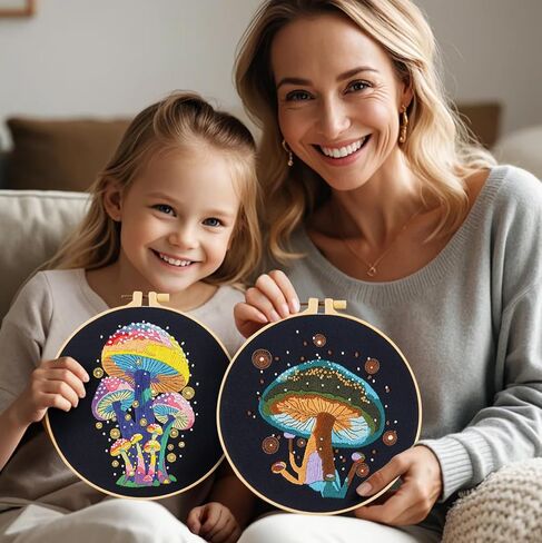 Armindou Easy Embroidery Starter Kit for Beginners Adults, Hand Embroidery Needlepoint Kit Counted Stamped Cross Stitch kit for Beginners Adult, 2 Embroidery Hoop, 2 Set Embroidery Fabric with Pattern in Kuwait