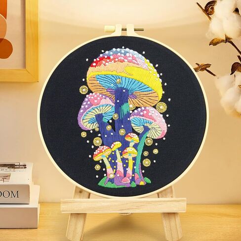 Armindou Easy Embroidery Starter Kit for Beginners Adults, Hand Embroidery Needlepoint Kit Counted Stamped Cross Stitch kit for Beginners Adult, 2 Embroidery Hoop, 2 Set Embroidery Fabric with Pattern in Kuwait