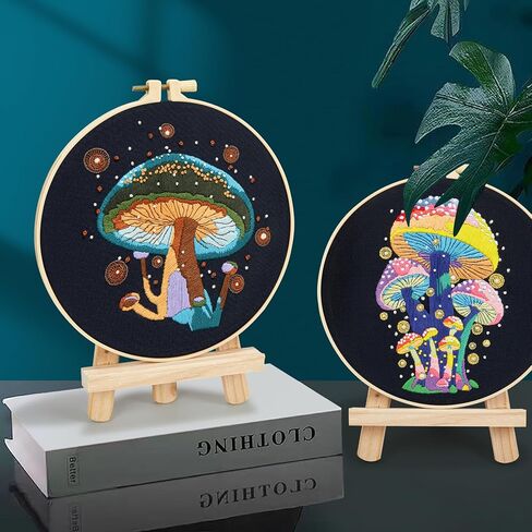 Armindou Easy Embroidery Starter Kit for Beginners Adults, Hand Embroidery Needlepoint Kit Counted Stamped Cross Stitch kit for Beginners Adult, 2 Embroidery Hoop, 2 Set Embroidery Fabric with Pattern in Kuwait