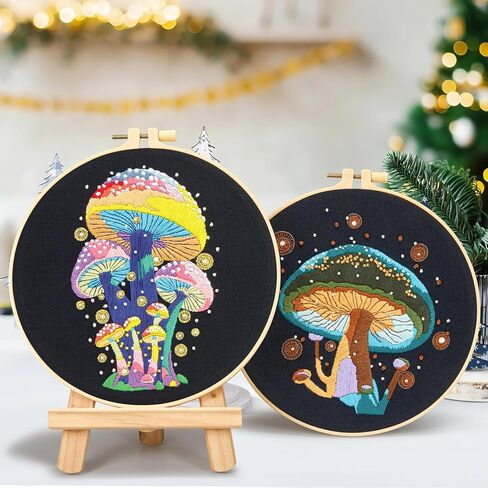 Armindou Easy Embroidery Starter Kit for Beginners Adults, Hand Embroidery Needlepoint Kit Counted Stamped Cross Stitch kit for Beginners Adult, 2 Embroidery Hoop, 2 Set Embroidery Fabric with Pattern in Kuwait