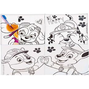 Amscan Color Your Own Paw Patrol Canvas Painting Kit-4 Small Canvases for Painting-4"x4", 1 Paint Brush & 6 Assorted Color Craft Paint Perfect Art Supplies For Boys & Girls, Painting Supplies