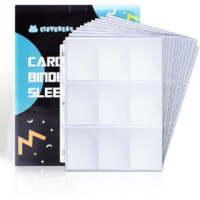 CLOVERCAT 4 Pocket Trading Card Sleeve Pages, 50 Pack, Black, Acid-Free, UV Protection, Pre-punched 3-holes, Holds 400 Cards