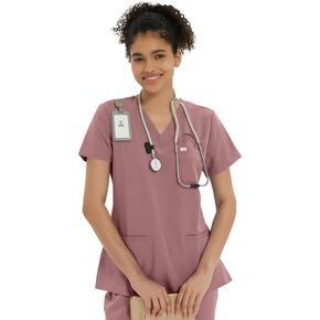 قمصان تنظيف طبية متوسطة الحجم للنساء - قمصان تنظيف كلاسيكية ناعمة قابلة للتمدد برقبة على شكل حرف V مع 3 جيوب