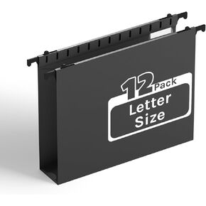 Ansook Extra Capacity Plastic Hanging File Folder,12 Pack Reinforced Hang Folders,Heavy Duty 2 Inch Expansion,Filing Cabinet Folders, Insertable Tabs,Letter Size,for Bulk Files, Medical Charts,Black
