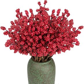 40 PCs Christmas Tree Branches 6.5 Inches Christmas Stems White Winter Picks White Berry Twigs for Craft Vase DIY Wreath Tree Table Floral Arrangement