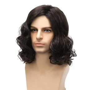 Mullet Wig Black Men Wigs 80s Curly Male Wig Halloween Costumes Punk Rocker Wig Long (Black)…