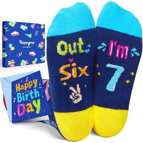 HAPPYPOP 7th Birthday Gifts Years Old - Gift Ideas for Girls Boys Age 7, Presents for 7 Year Olds, Kid Socks Age 7, Happy Birthday Gift Box with Greeting Card