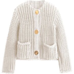 Yimoon Womens Cropped Cardigan Sweater Button Down Chunky Knit Sweater Long Sleeve Fall Open Front Cardigan