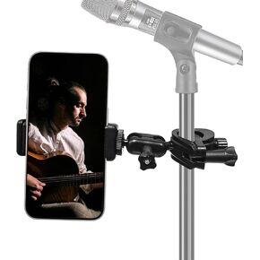 Mic Stand Phone Holder Mount Adjustable Phone Holder for Mic Microphone Music Stand [Dual Ballhead 360°Swivel] iPhone Mic Stand Holder for iPhone 15 14 13 12 Pro Max Samsung Galaxy, Any Smartphones