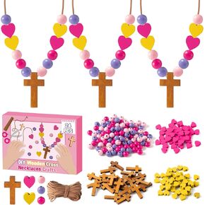 BeYumi خشبية الصليب قلادة الحرفية - 24pcs الخريف خشبية الصليب الخرز قلادة الحرفية عدة للأطفال DIY الشكر الصليب قلادة الخريف الدينية شاكرين ديكور الأحد مدرسة الفصول الدراسية المسيحية تفضل