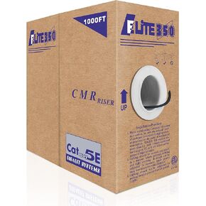 CAT5E Riser (CMR), 1000ft, UTP 24AWG, Solid Bare Copper, 350MHz, UL Certified, Easy to Pull (Reelex II) Box, Bulk Ethernet Cable (Orange)