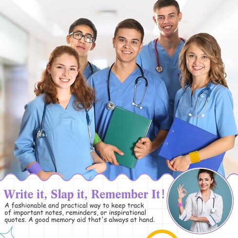 Gemscream 24 Pcs Silicone Memo Wrist Band Nurse Notepad Silicone Reminder Bracelet Waterproof Silicone Slap Bracelet Erasable Wearable to Do List Bracelet Nursing Supplies for Nurses Memo Wristband in Saudi Arabia