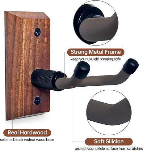 شماعة تثبيت على الحائط من القيثارة، حامل شماعات القيثارة لحفلات القيثارة والأناناس سوبرانو تينور الباريتون والمندولين والبانجو، خشب الجوز الأسود الصلب القيثارة عرض خطاف للمنزل والاستوديو والحفلات الموسيقية. in Kuwait