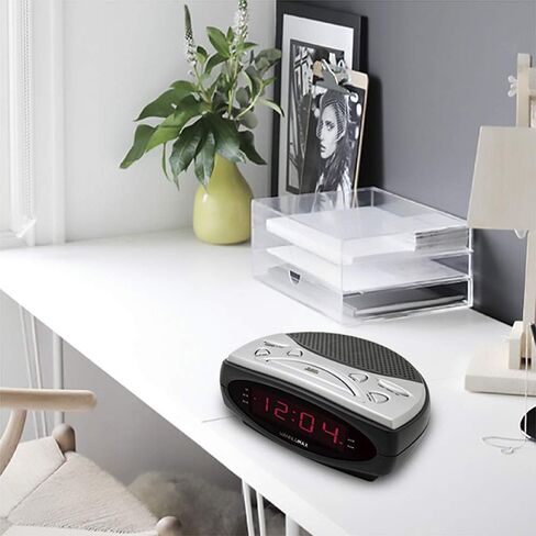 HANNLOMAX HX-137CR Alarm Clock Radio, PLL AM/FM Radio, Dual Alarm, 0.9" Green LED Display (Gray) in Saudi Arabia