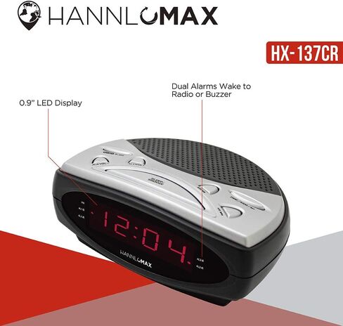 HANNLOMAX HX-137CR Alarm Clock Radio, PLL AM/FM Radio, Dual Alarm, 0.9" Green LED Display (Gray) in Saudi Arabia