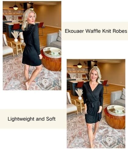 Ekouaer Robes for Women Waffle Knit Hooded Bathrobe Lightweight Robe Soft Knee Length Sleepwear with Pockets in Saudi Arabia