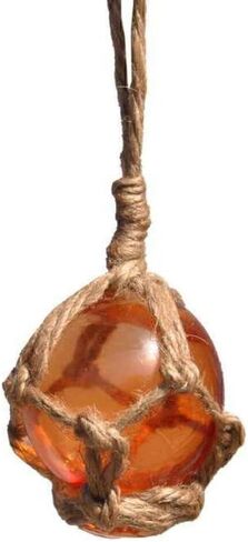 Hampton Nautical Amber Japanese Glass Ball Fishing Float with White Netting Decoration 12" in Kuwait
