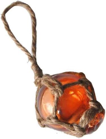 Hampton Nautical Amber Japanese Glass Ball Fishing Float with White Netting Decoration 12" in Kuwait