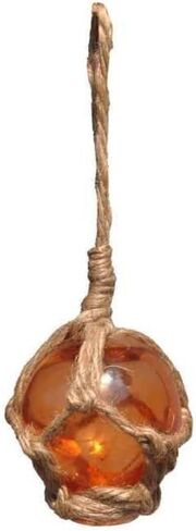 Hampton Nautical Amber Japanese Glass Ball Fishing Float with White Netting Decoration 12" in Kuwait