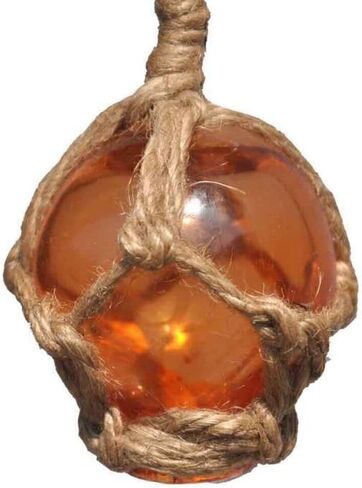 Hampton Nautical Amber Japanese Glass Ball Fishing Float with White Netting Decoration 12" in Kuwait